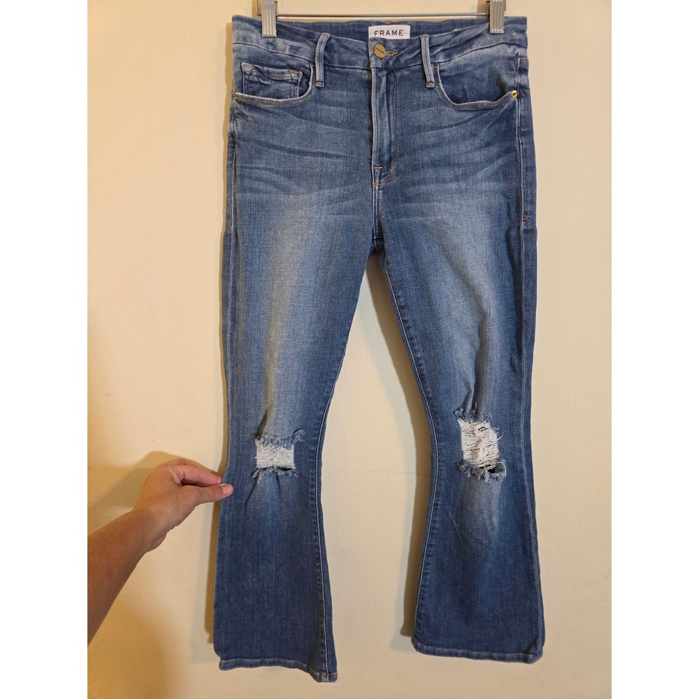 FRAME Le Crop Mini Boot Stony Creek Distressed‎ Jeans LCMB864 Blue Denim 27